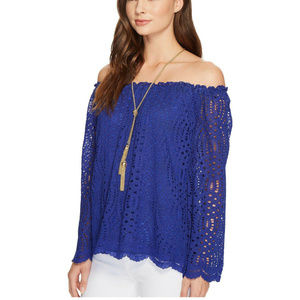 LILLY PULITZER  "TRUE BLUE"  Lace Off Shoulder Top